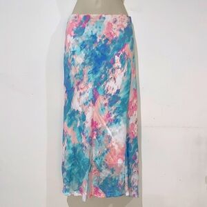 Pastel Slip Skirt Bias-Cut Midi Length In Cotton Candy Pink & Blue